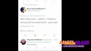 Angel told to drink her piss in the snow