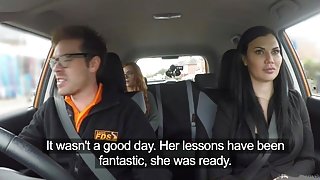 Fake Driving School readhead teen lets busty examiner have her way