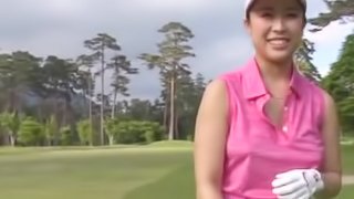 Asian girl with big tits finally gets to play golf naked